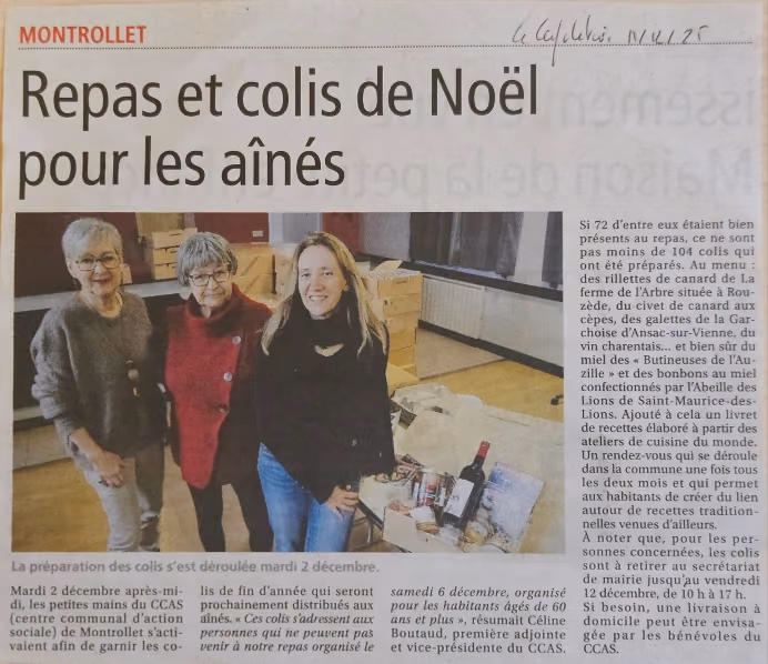 Coupure de L’Avenir Le Confolentais du 11 décembre 2025 : « Repas et colis de Noël pour les aînés »
