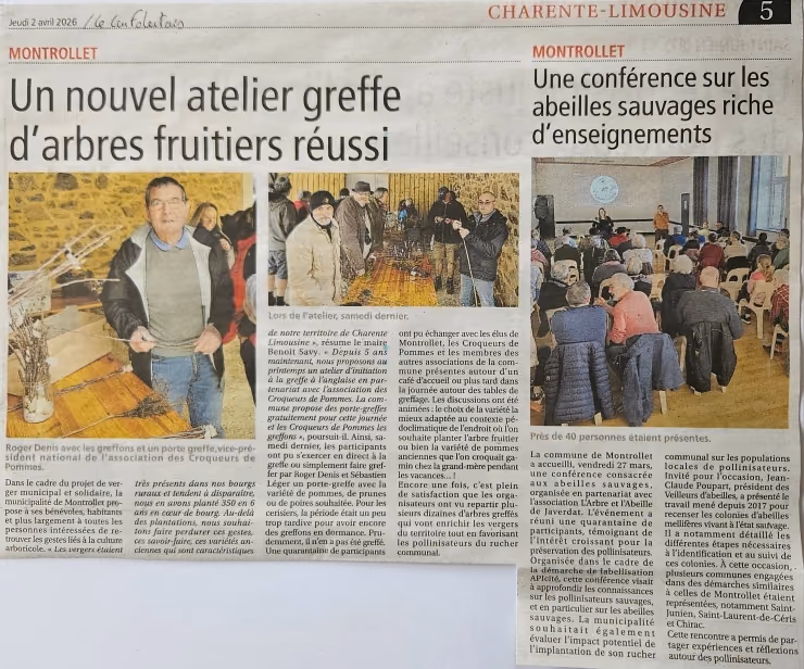 Coupure de L’Avenir Le Confolentais du 2 avril 2026 : « Un nouvel atelier greffe d’arbres fruitiers réussi »