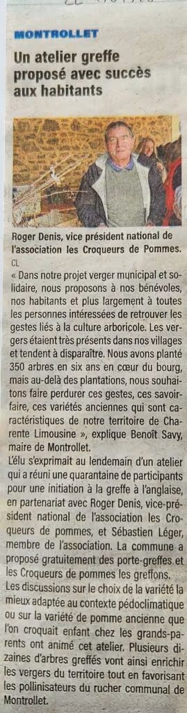Coupure de Charente Libre : « Un atelier greffe proposé avec succès aux habitants »