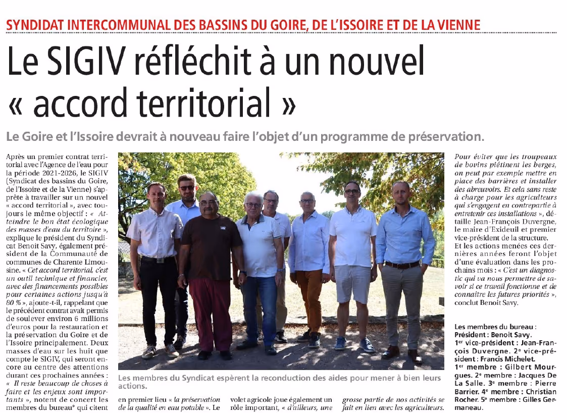 Coupure de L’Avenir Le Confolentais du 1er octobre 2026 : « Le SIGIV réfléchit à un nouvel accord territorial »