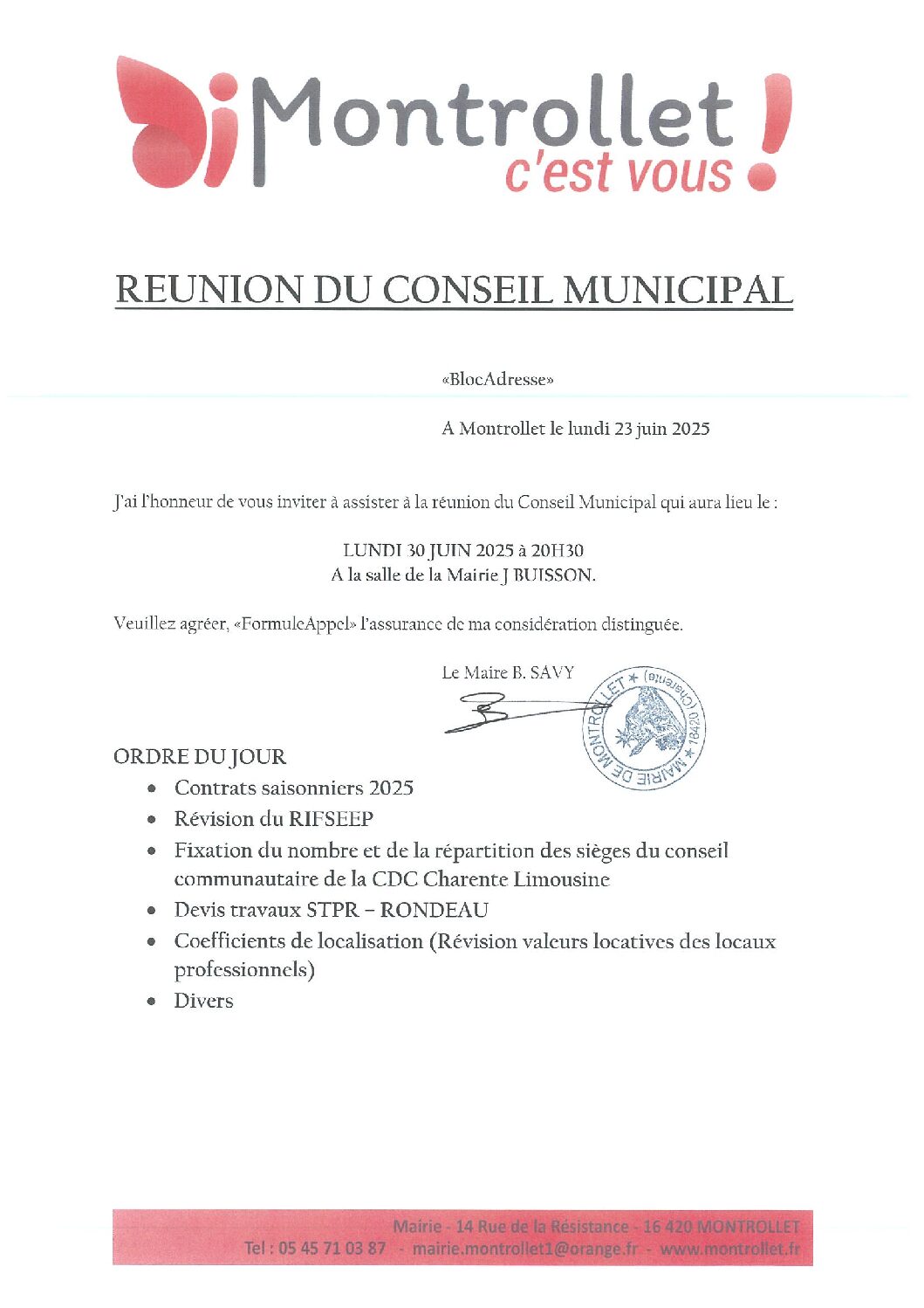 Réunion du Conseil Municipal